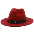 Detail of dark red fedora hat featuring black grosgrain ribbon and silver rhinestone clusters - Burgundy