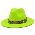 Detailed close-up of a neon green fedora hat featuring a snakeskin band with gold studs - Neon Yellow