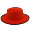 Chapeau canotier en paille rouge vif avec bordure noire pour protection solaire d'été - Rouge