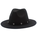 Close-up of black wool fedora with sparkling rhinestone floral ornaments on a ribbon - Black