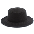 Cappello di paglia nero modello Boater con tesa larga per protezione solare e stile estivo spiaggia - Nero