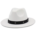 Elegant white wool-like fedora hat with black studded band and silver rivets detail - White