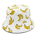 Dettaglio del cappello alla pescatora in cotone bianco con stampa di banane gialle - Bianco
