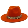 Macro shot of bright orange fedora hat featuring a stylish snakeskin leather band detail - Dark Orange