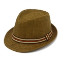 Cappello fedora classico in paglia marrone per uomo e donna con nastro a righe - caffè