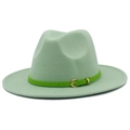 Classic wide brim mint green wool fedora hat with a green leather belt and gold buckle - One Size / Mint Green