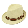 Cappello di paglia Panama per uomo e donna con nastro a righe per spiaggia e vacanze - Beige