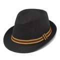 Cappello fedora nero intrecciato con nastro a righe verdi e rosse per il sole - Nero