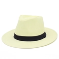 Cappello di paglia Panama classico a tesa larga con nastro decorativo in gros-grain nero - Taglia unica / Beige