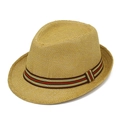 Cappello fedora in paglia estivo con nastro a righe rosse e verdi dallo stile vintage - Cachi