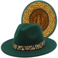 Detail of dark green fedora with snakeskin band and leopard print lining - Dark Green