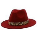Detailed view of the dark red wool fedora featuring a faux snakeskin band and gold stud - Burgundy