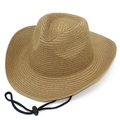 Chapeau de soleil en paille à large bord avec mentonnière réglable et style cowboy pour adultes - Taille unique / Marron