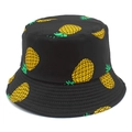 Sombrero de pescador unisex de algodón negro con estampados de piñas amarillas y verdes - Talla única / Negro