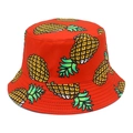 Detalle del sombrero de sol de algodón rojo con estampados de piña y ala con costura reforzada - Talla única / Rojo