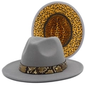 Gray felt jazz hat with snakeskin band and leopard print lining on brim for outdoors - Gray