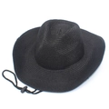 Black woven straw cowboy hat with adjustable drawstring for outdoor sun protection - One Size / Black