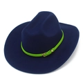 Cappello da cowboy in feltro blu scuro con cinturino verde neon e fibbia d'oro - Taglia unica / Blu scuro
