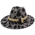 Cow print fedora hat with pearl and rhinestone band for stylish outdoor travel wear - One Size / Gray