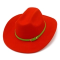 Cappello Fedora rosso in feltro a tesa larga con cinturino decorativo verde e fibbia - Taglia unica / Rosso