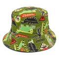 Sombrero de pescador de algodón con estampado de dinosaurios para el sol - Talla única / Verde