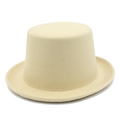 Classic beige felt top hat with flat crown and wide brim for formal occasions - One Size / Beige