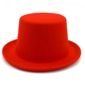 Classic red felt top hat with high crown and flat top for magic shows and formal events - One Size / Red