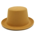 Classic mustard yellow felt top hat with flat top for magic shows and fashion style - One Size / Khaki