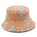 Women cotton bucket hat with orange floral print and quilted brim for sun protection - One Size / Orange