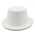 Detail view of white felt top hat showing high crown and stitched wide brim texture - One Size / White