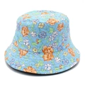 Light blue cotton bucket hat with vibrant floral patterns for women's sun protection - One Size / Blue