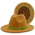 Gelber Filzhut mit neongrünem Gürtel und Innenfutter mit Leopardenmuster-Details - Khaki