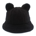 Cappello da pescatore nero in lana di agnello con orecchie da orso per l'inverno - Nero