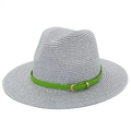 Cappello di paglia intrecciata argento con fascia verde neon e fibbia dorata per sole - Argento