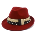 Chapeau Fedora bordeaux classique avec ruban élégant orné de perles et strass - Bordeaux