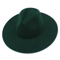 Vue détaillée d'un chapeau fedora en laine vert foncé avec large bord et design classique - Vert Foncé