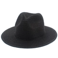 Macro view of detailed weaving texture on a classic black panama straw jazz hat - One Size / Black