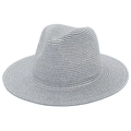 Metallic silver wide-brim Panama fedora hat with shimmering weave for summer beach style - One Size / Silver