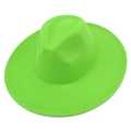 Vue détaillée de dessus du chapeau fedora en laine vert vif à large bord et coutures - Vert Fluorescent