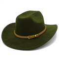 Chapeau de jazz classique en feutre de laine vert foncé avec bande en cuir marron - Vert Militaire