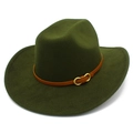 Vue de dessus du chapeau de cowboy en feutre vert foncé avec bande en cuir et boucle - Vert Militaire