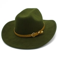 Detail of dark green wool fedora with yellow leather strap and golden metal buckle - Army Green