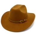 Classic tan wool felt fedora hat with khaki leather band and gold heart buckle - Brown