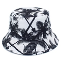 White reversible canvas bucket hat with black palm tree print for outdoor sun protection - White