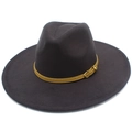 Detail of grey wool fedora hat featuring 9.5cm wide brim and leather belt buckle - One Size / Dark Gray