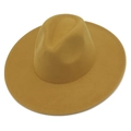 Classic mustard yellow wide brim fedora hat with fine stitching for men and women - Khaki