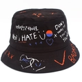 Streetwear cotton bucket hat in black with colorful graffiti and hip hop style prints - Black