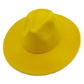 Top view of bright yellow wool felt fedora featuring 9.5cm wide brim and reinforced stitching - Yellow