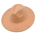 Détail macro du large bord et de la texture en feutre de laine sur ce chapeau fedora - Rose chair