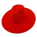 Detailed view of a bright red wool fedora with a wide 9.5cm brim and classic crown - Red